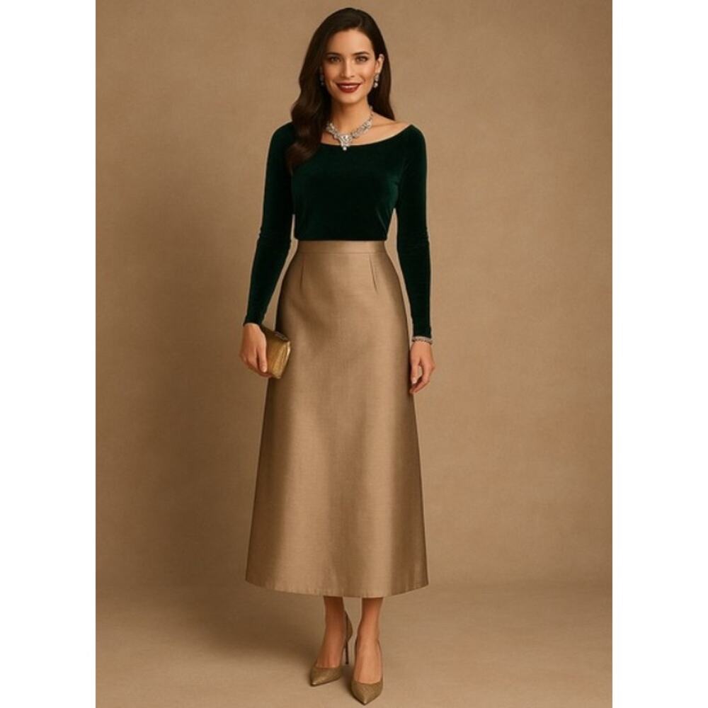 NWT TALBOTS Wool & Silk Elegant Gold Maxi Skirt Size 12P Old Money Quiet Luxury